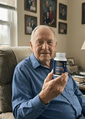 Frank W. holding a bottle of MindWake